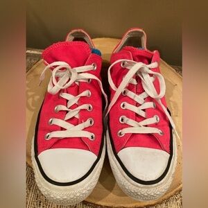 NEON PINK LOW CUT CANVAS SNEAKERS‎ SHOES ALL STAR CONVERSE CHUCK TAYLOR SIZE 8